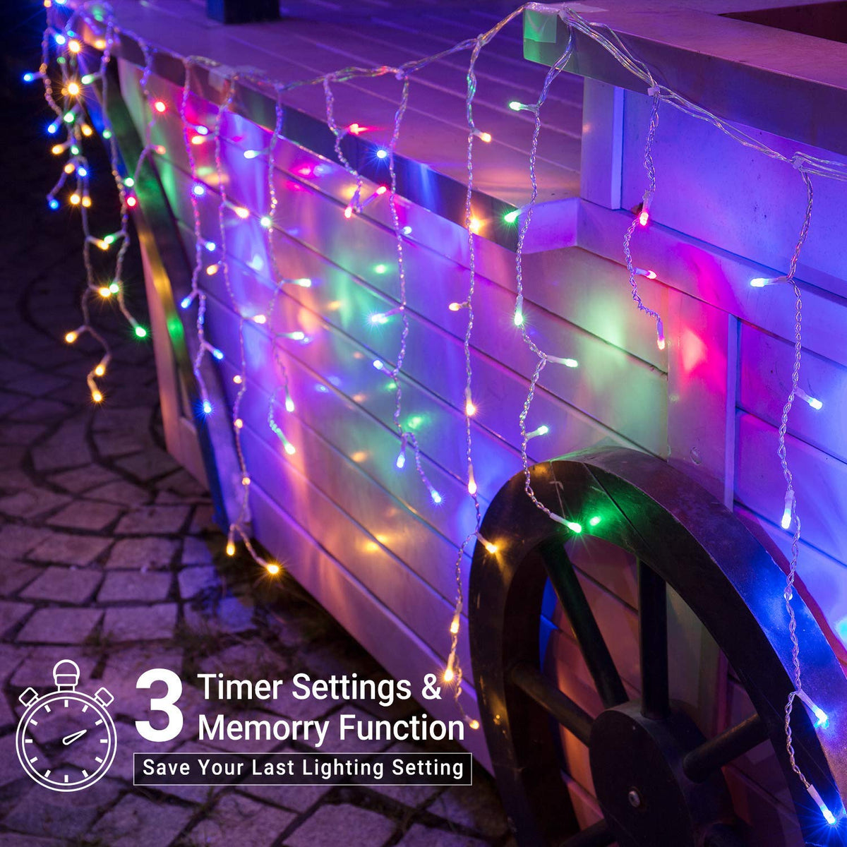 Brizled Color Changing Icicle Lights, 29ft 360 LED Christmas Icicle Lights with Remote, 11 Modes Cool White & Multicolor Xmas Lights for Xmas Wedding Home