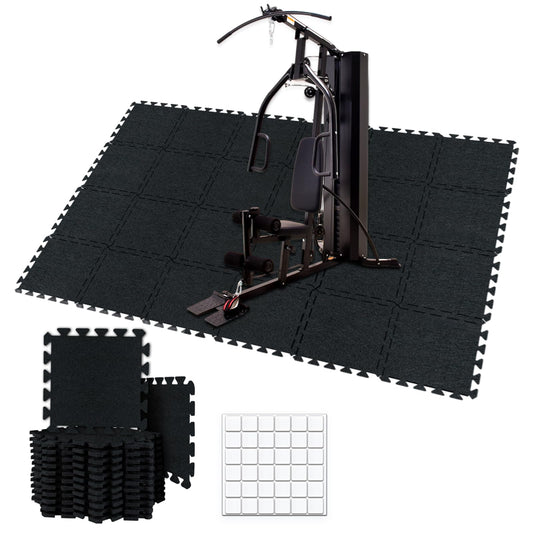 BXI Puzzle Exercise Mat 24 Pcs, 11 x 11 x 0.32 inches, High Density Noise Reduction Puzzle Felt Rug Mat, Non Slip Interlocking Floor Tiles for Workout, Gymnastics and Home Gym Protective Flooring