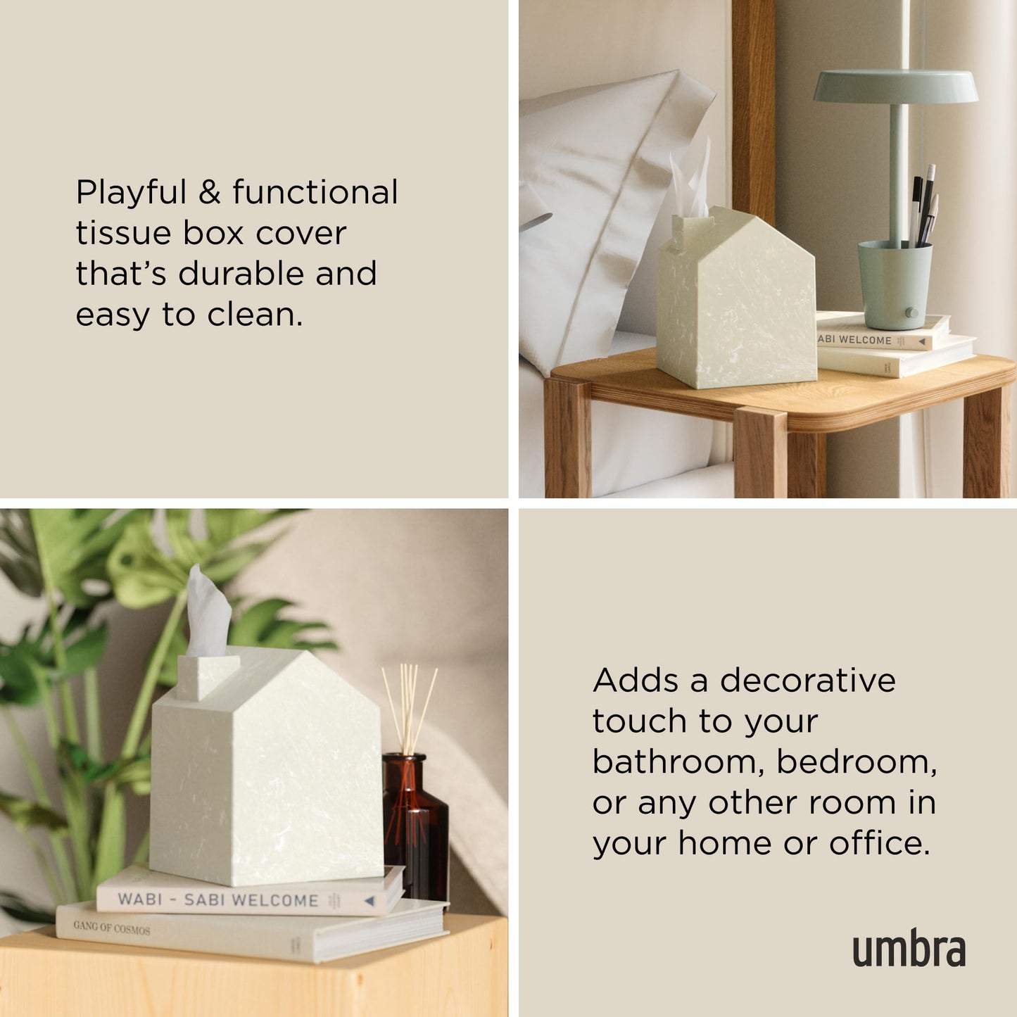 Umbra Casa Tissue Box Cover – Modern House-Shaped Tissue Box Holder for Standard Square Boutique Tissue Boxes, Ocean Plastic, Bathroom & Home Décor, Ocean Sand