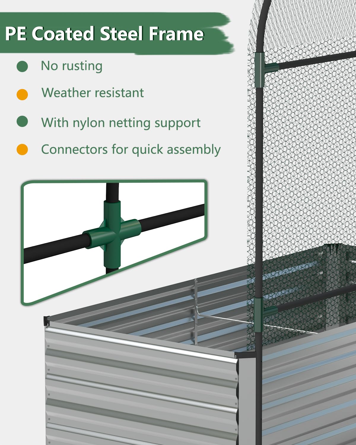 FOOWIN Raised Garden Bed with Arch Trellis for Climbing Plants,Galvanized Raised Garden Bed,Planter Boxes Outdoor for Vegetables Flowers Herb,478 Gallon Capacity Silver