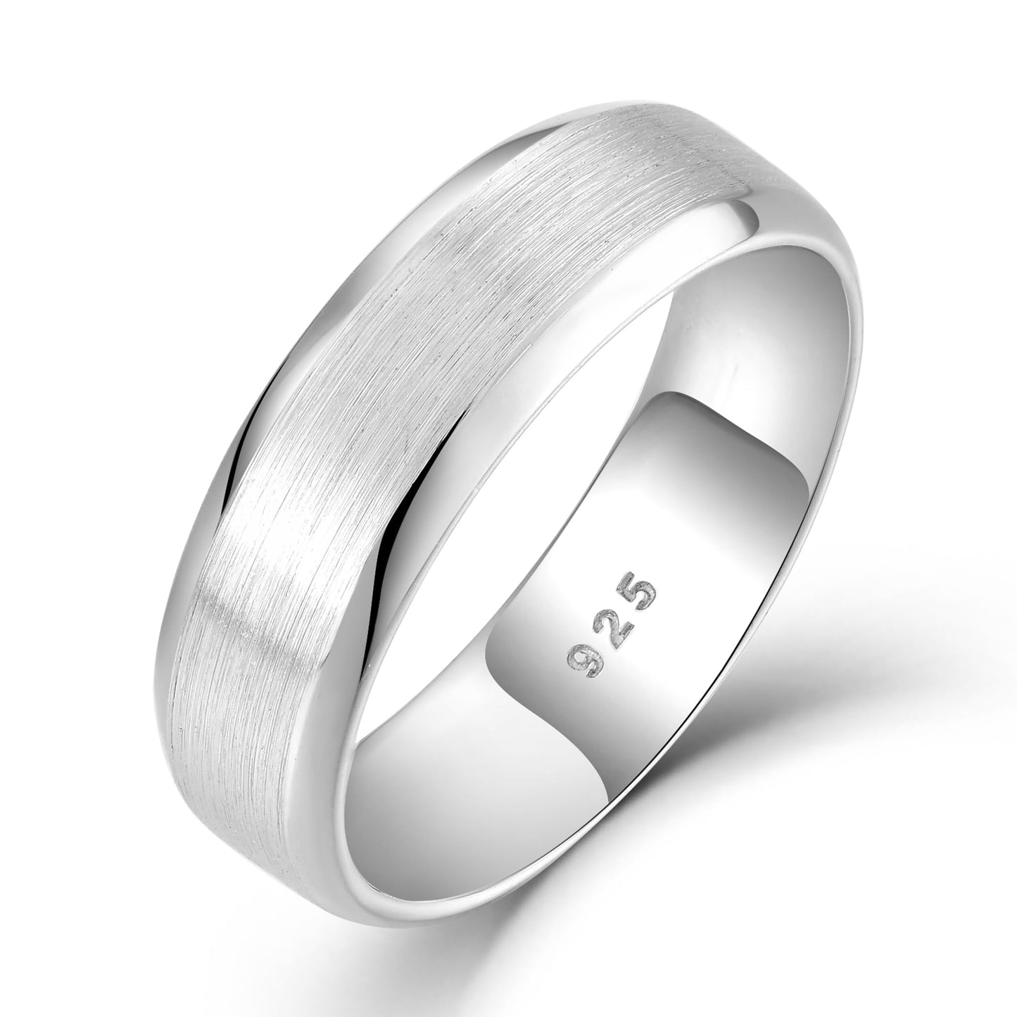 STARCHENIE 6mm Wedding Band, Solid 925 Sterling Silver Ring for Men, Brushed Matte Finish, Beveled Polished Edge, Comfort Fit Size 11