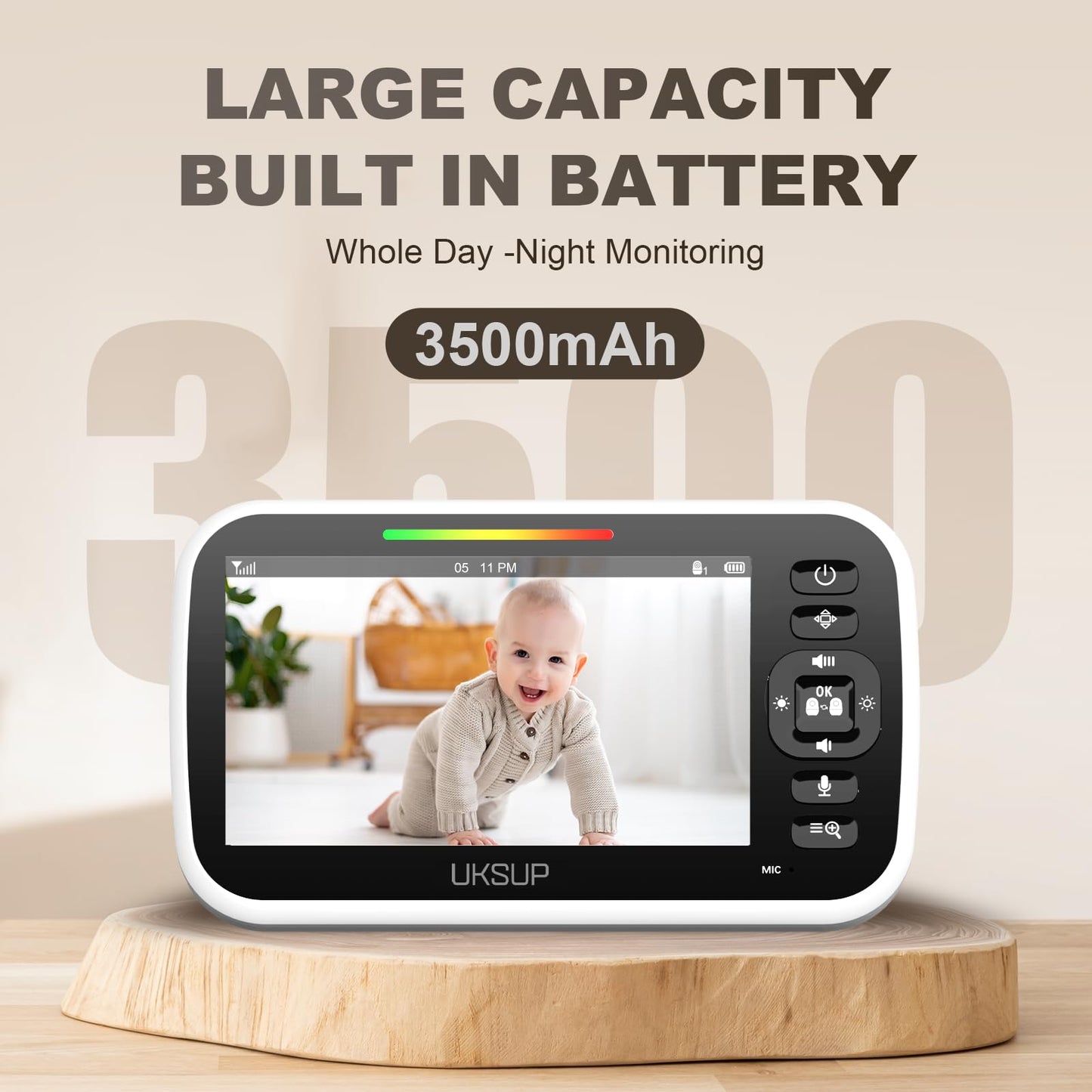 UKSUP Baby Monitor with Camera and Audio- Video Baby Monitor with 960ft Long Range, Remote Pan-Tilt-Zoom, Night Vision, Temperature Sensor, 2-Way Talk, 8 Lullabies, 30-Hour Battery & No WiFi