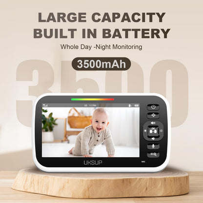 UKSUP Baby Monitor with Camera and Audio- Video Baby Monitor with 960ft Long Range, Remote Pan-Tilt-Zoom, Night Vision, Temperature Sensor, 2-Way Talk, 8 Lullabies, 30-Hour Battery & No WiFi