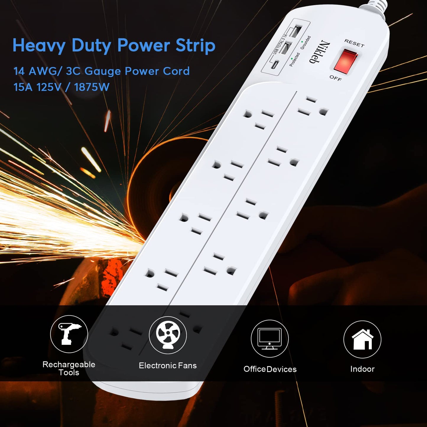 Power Strip 23 in 1, 20 Outlets Surge Protector Wall Mount with 2 USB+1 USB C Ports, Multi Plug Extension Cord 6ft Heavy Duty, Accessories for Gaming, Studio, Home, Office, Desk Organizers