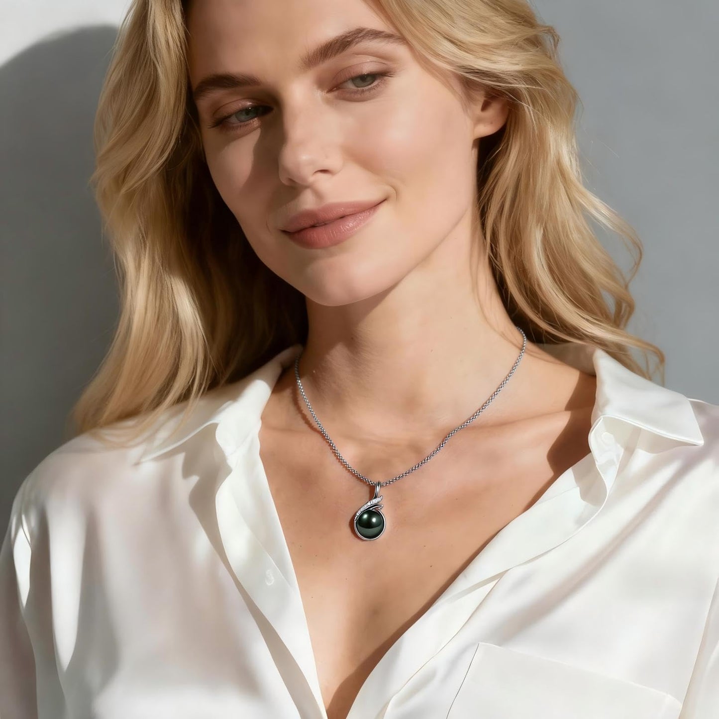 Genuine Tahitian Black Pearl Necklace 11-12mm - Christmas Gift for Wife Mom Daughter Women, Jewelry Gifts for Wedding Anniversary Birthday, Seawater Pearl with Sterling Silver Moissanite Pendant