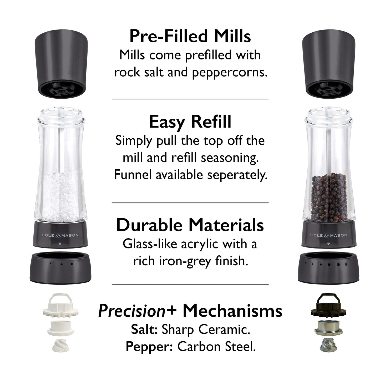 Cole & Mason Derwent Salt and Pepper Grinder Set - Refillable Salt & Pepper Grinder Set with Gourmet Precision Mechanisms - Kitchen Accessories for Cooking - Gift Set, Iron Grey