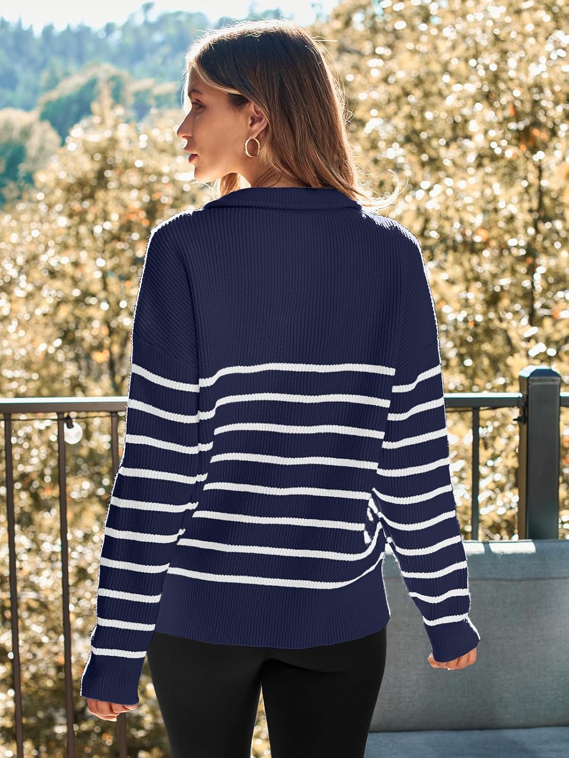 LILLUSORY Women's Quarter Zip Striped Oversized Sweater 2025 Mock Turtleneck Fall Fashion Outfit