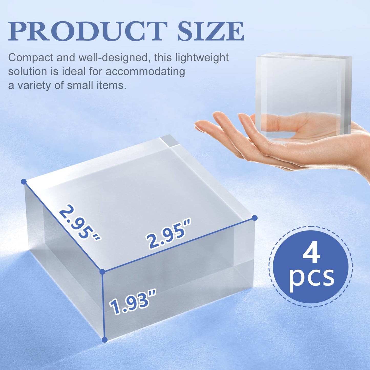 SAMYUCHO Acrylic Blocks 3 X 3 X 2 Inch 4 Pcs Acrylic Base Stand for Display Clear Block Square Riser Display Stands Pedestal Polished Cube for Jewelry trophy Props Collection Ring