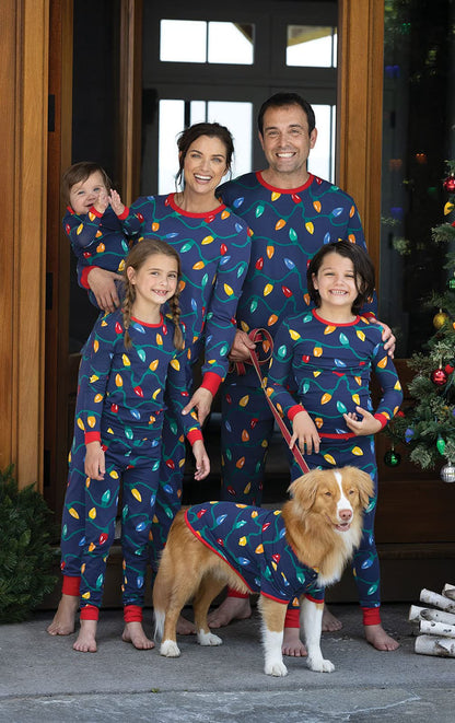 PajamaGram Matching Christmas PJs for Family, Christmas Lights, Womens L / 12-14 Blue