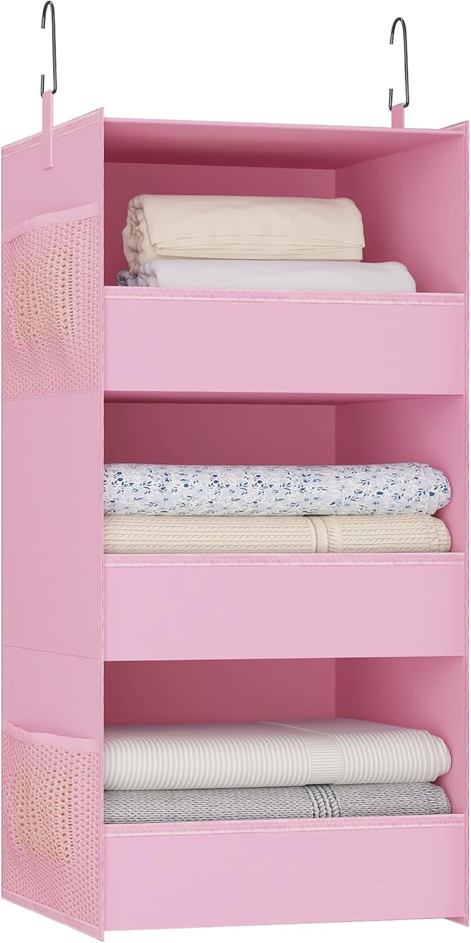 3-Shelf Hanging Closet Organizer and Storage, Foldable Hanging Closet Shelves
