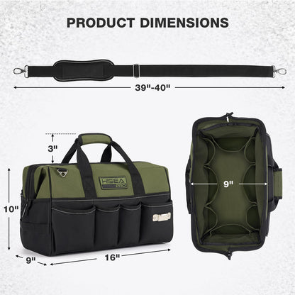 HISEA Heavy Duty Tool Bag 20 Pockets, 16-Inch Portable Tool Box Organizer, 600D Waterproof Wide Mouth Large Storage Toolbag for Electrician, Tradesman with Adjustable Shoulder Strap