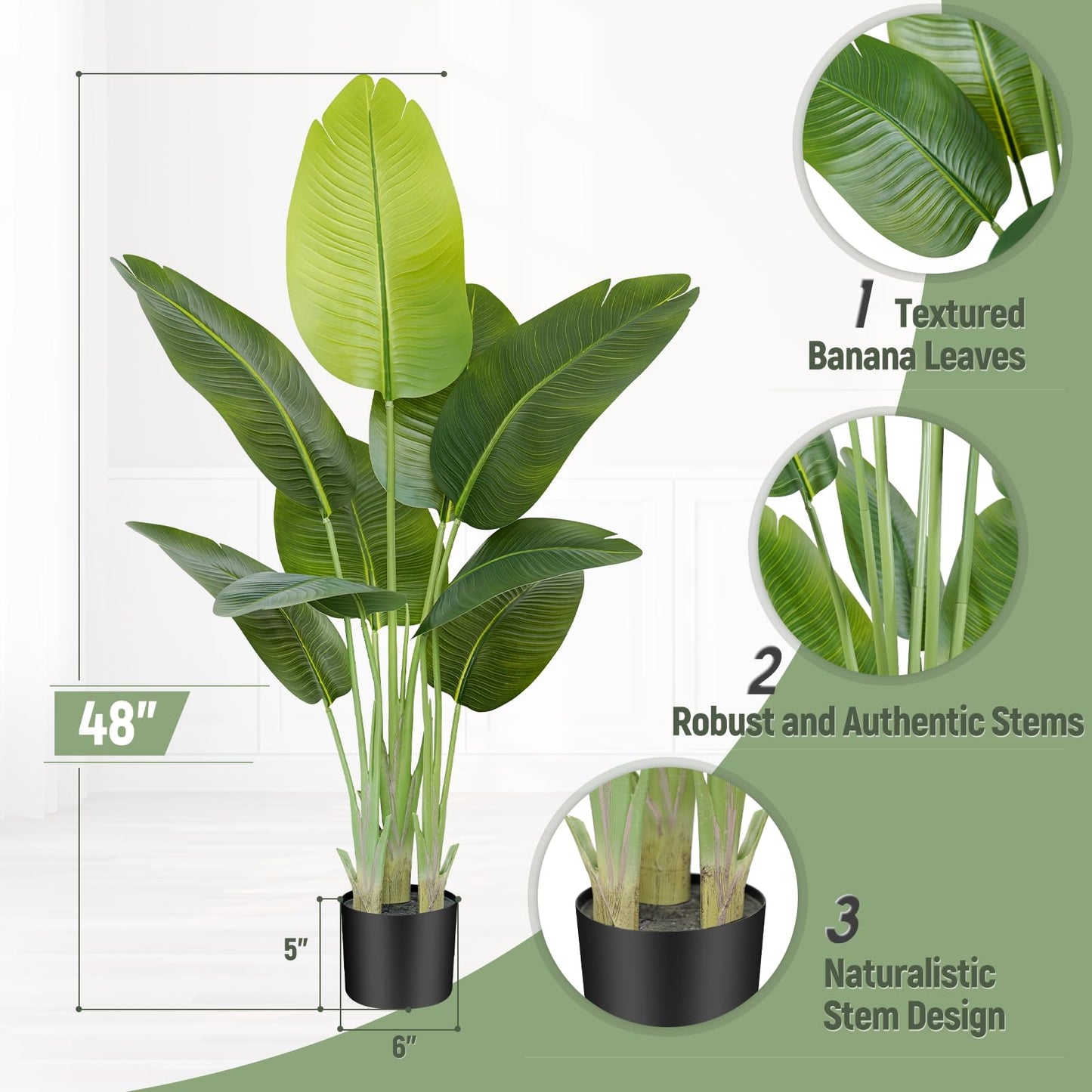 Keeplush Lifelike Bird of Paradise Artificial Plant 4ft Faux Banana Leaf Tree with 9 Trunks for Home Decor - Perfect Indoor Silk Floor Plant for Living Room, Office, and Bedroom Ambiance Enhancement