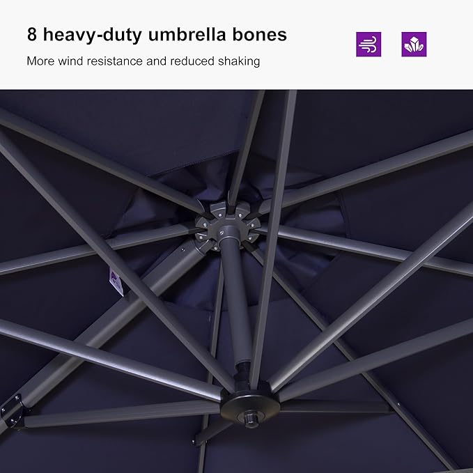 PURPLE LEAF 9'×11.5' Cantilever Patio Umbrella with Base Rectangle Offset Outdoor Umbrella Cover with Zipper for Garden Deck Pool Navy Blue