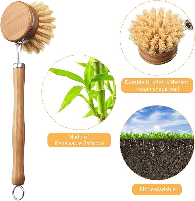Patelai 8 Pieces Wooden Kitchen Dish Brush Include Bamboo Scrub Cleaning Brush