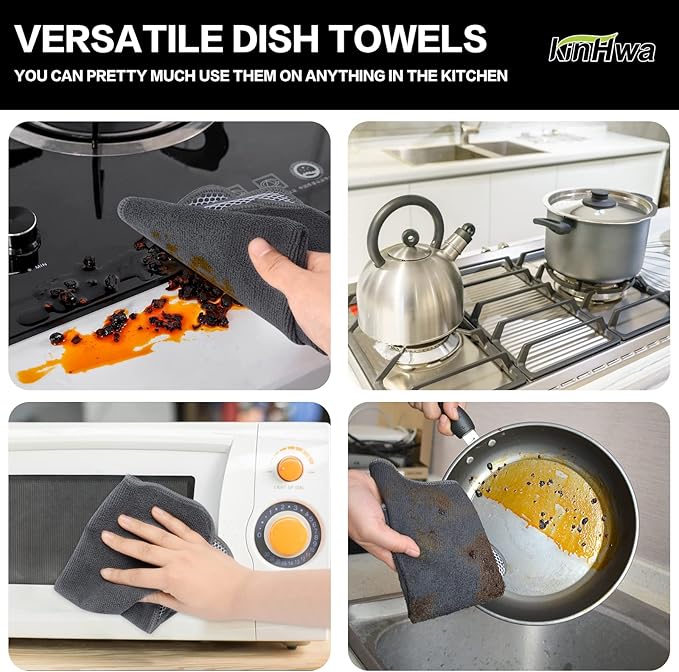 KinHwa Kitchen Washcloths for Dishes Absorbent Microfiber Dish Cloths Quick Dry