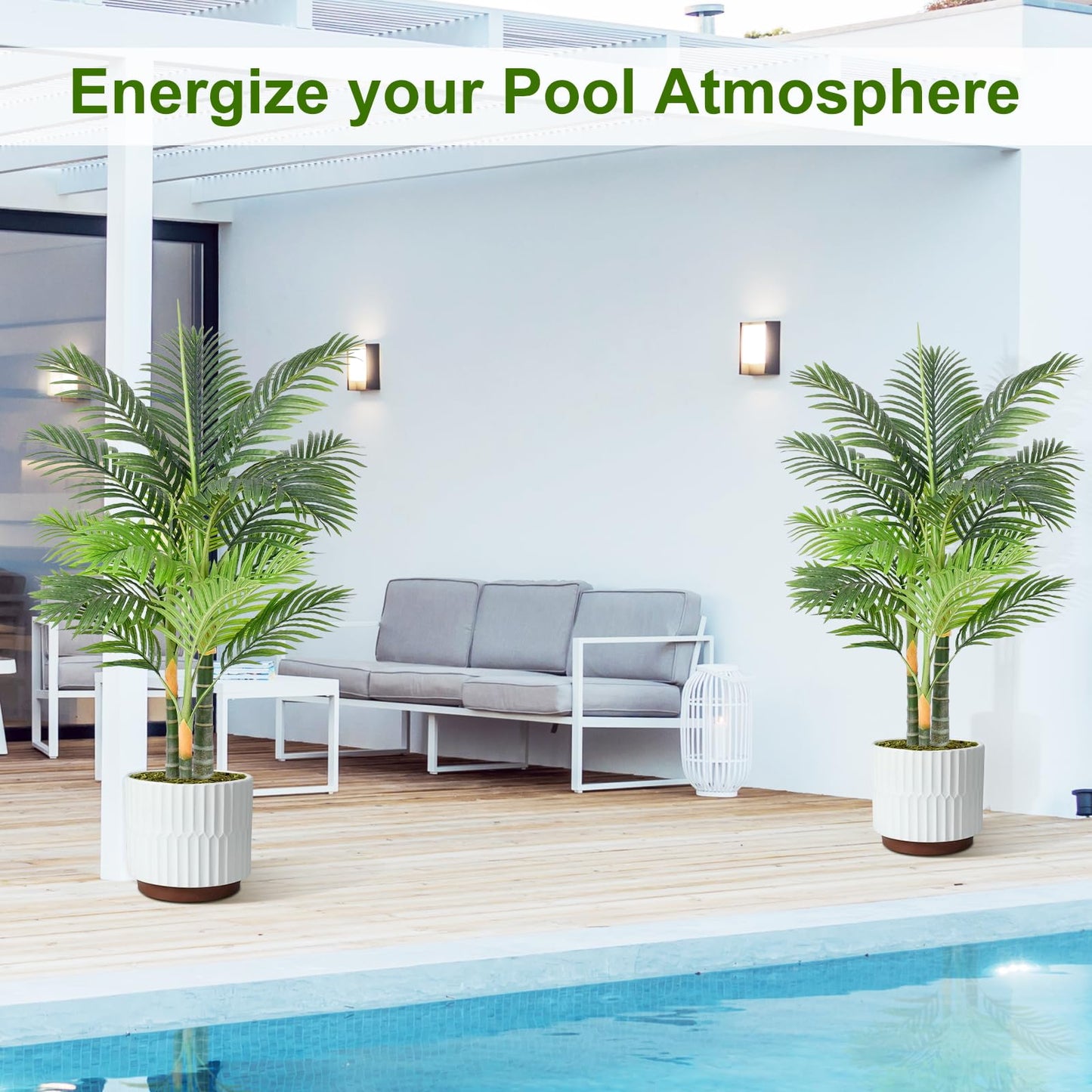 Keeplush 4ft Tall Triple Golden Cane Palm Artificial Tree Large Tropical Palm Tree UV Resistant Fake Plant in Pot for Indoor Outdoor Big House Living Room Outside Patio Office Home Decor 1Pack