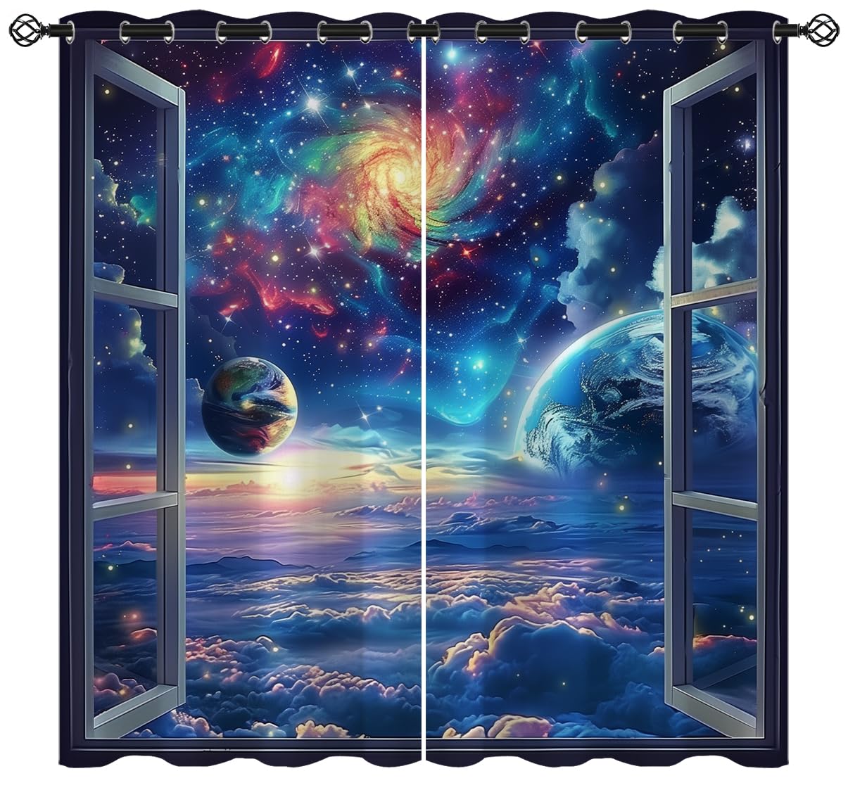 Space Galaxy Blackout Curtains for Girls Boys Kids Home Decor, Universe Nebula Galaxies Solar Planet Grommet Thermal Insulated Drapes Darkening Window Curtain for Bedroom Living Room, 84 x 84 Inch