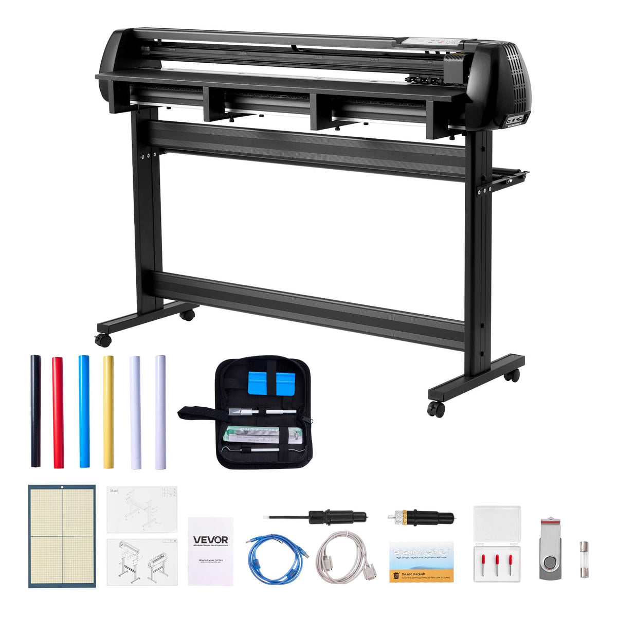 VEVOR Vinyl Cutter Machine, 53 inch Max Feed Width, Dual Blades, Adjustable Force and Speed, LED Display, Vinyl Plotter Cutter Printer Bundle with Sticker Sheets, Transfer Film, Signmaster Software
