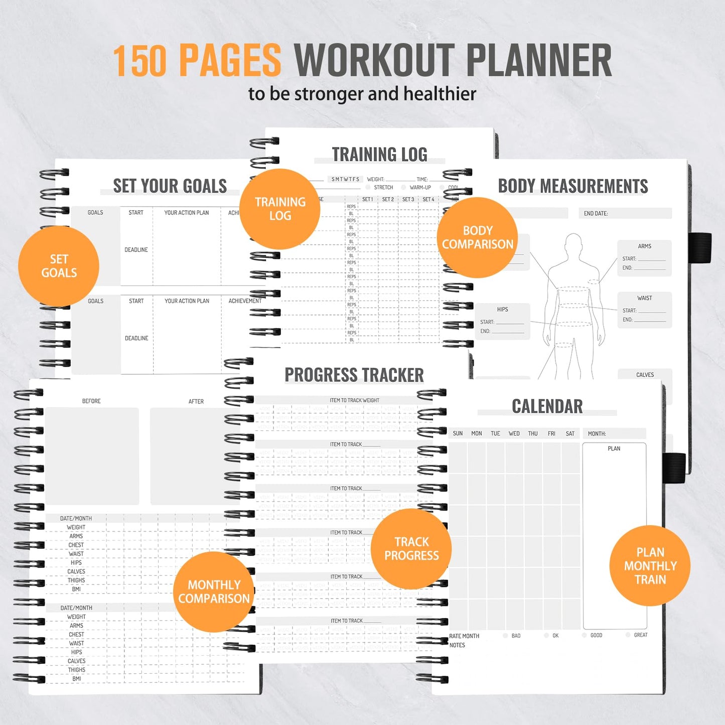 Workout Journal for Men & Women, Workout Planner with Monthly Calendar, ( 8.3" x 6") Grayish-black Texture Hardcover Workout Log Book Track Training, Diet, Progress, Achieve Wellness Goals, Perfect for Fitness Enthusiast