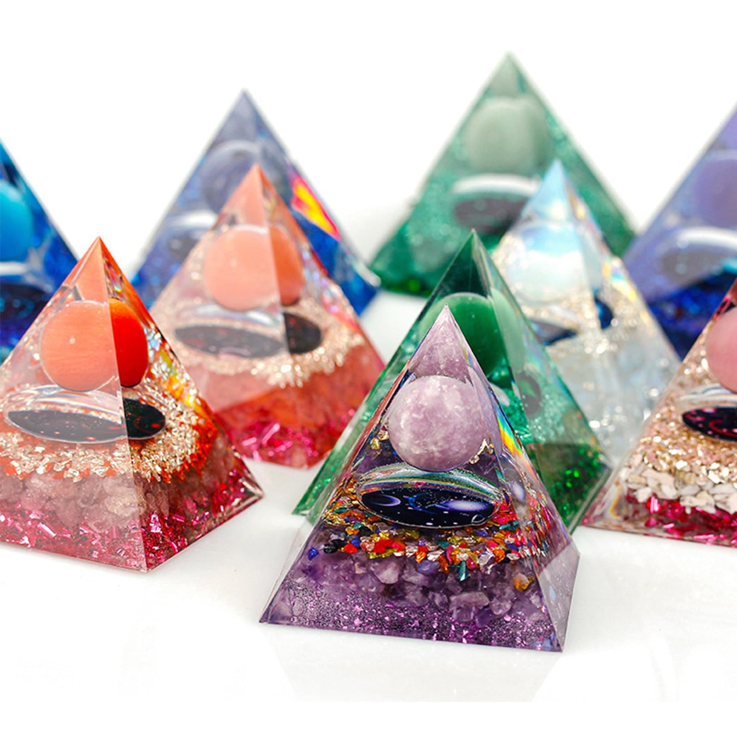 SEVNPRIME Unique Handmade Constellation Positive Energy Orgonite Pyramid Decoration Taurus Cat's Eye Stone Crystal Pyramid Ornaments for Office/Living Room/Bedroom/Yoga(Taurus)