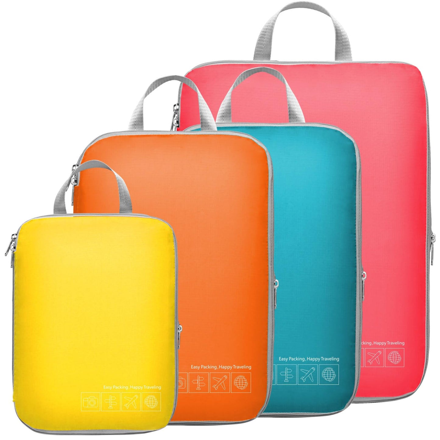 Cambond Compression Packing Cubes for Travel Women - 4 Pack Luggage Packing Organizers Bags Compression Cubes for Travel Essentials Carry on Suitcases, Multi-color