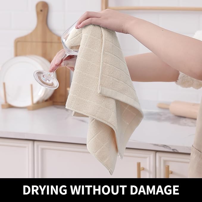 Homaxy 100% Cotton Terry Kitchen Towels, Checkered Designed, Soft and Super