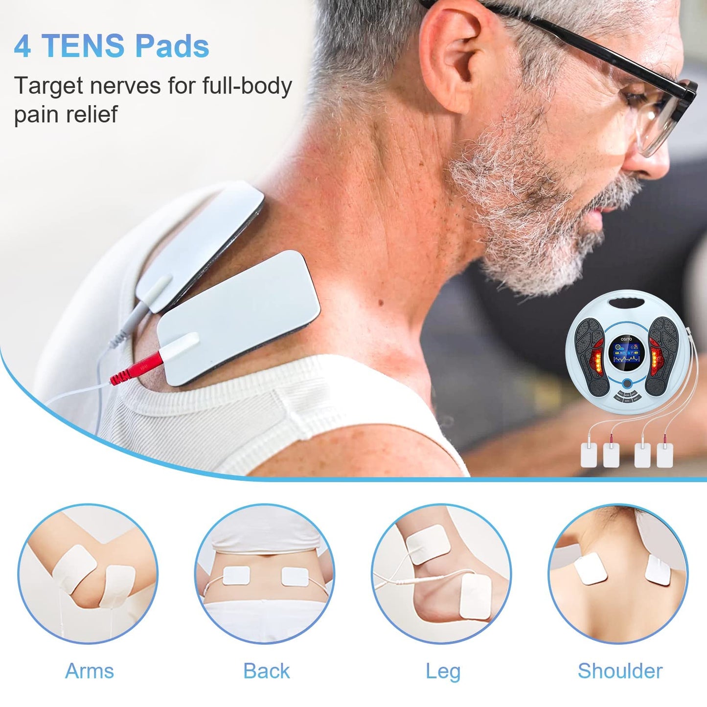 Foot Circulation Plus (FSA or HSA Eligible) - Medic Foot Massager Machine with TENS Unit, EMS (Electrical Muscles Stimulator) Feet Legs Health for Neuropathy, Diabetes, Relieve Pains and Cramps, RLS