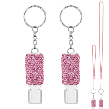 Biiange 2 Pack Bling Pink Whistle, Whistle for Coaches with Lanyard, Coaches Referee Sports Whistles, Loud Metal Sports for Coachess, Referees, and Hikers (Pink)