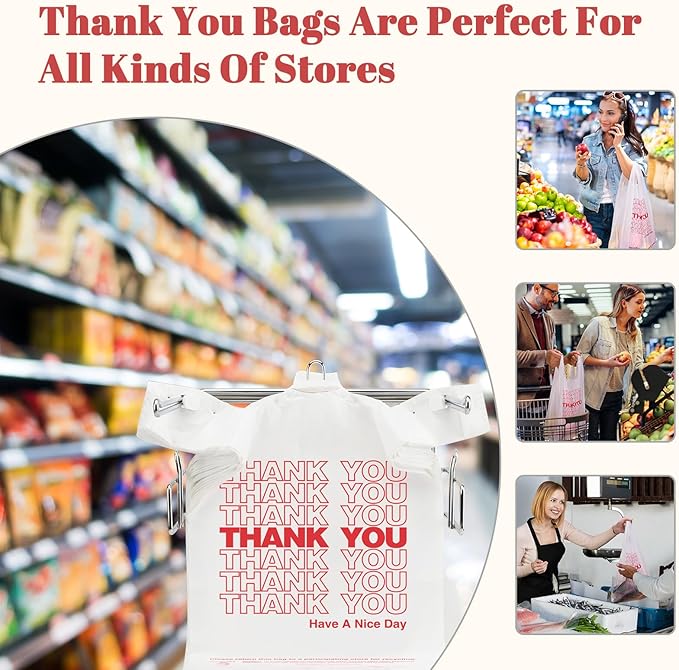 Delxo Grocery Bags Thank You Plastic T-Shirt Bag, To Go, Convenience Stores