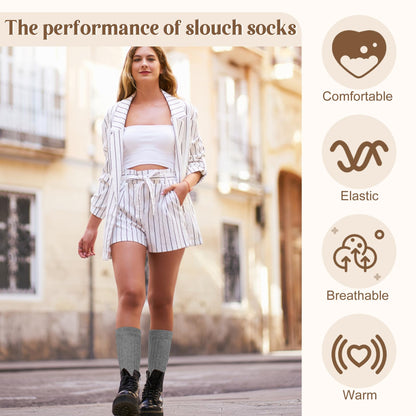 Justay 5 Pairs Slouchy Socks for Women - Slouch Long Crew Knit Boot Athletic Calf Tube Scrunch Socks