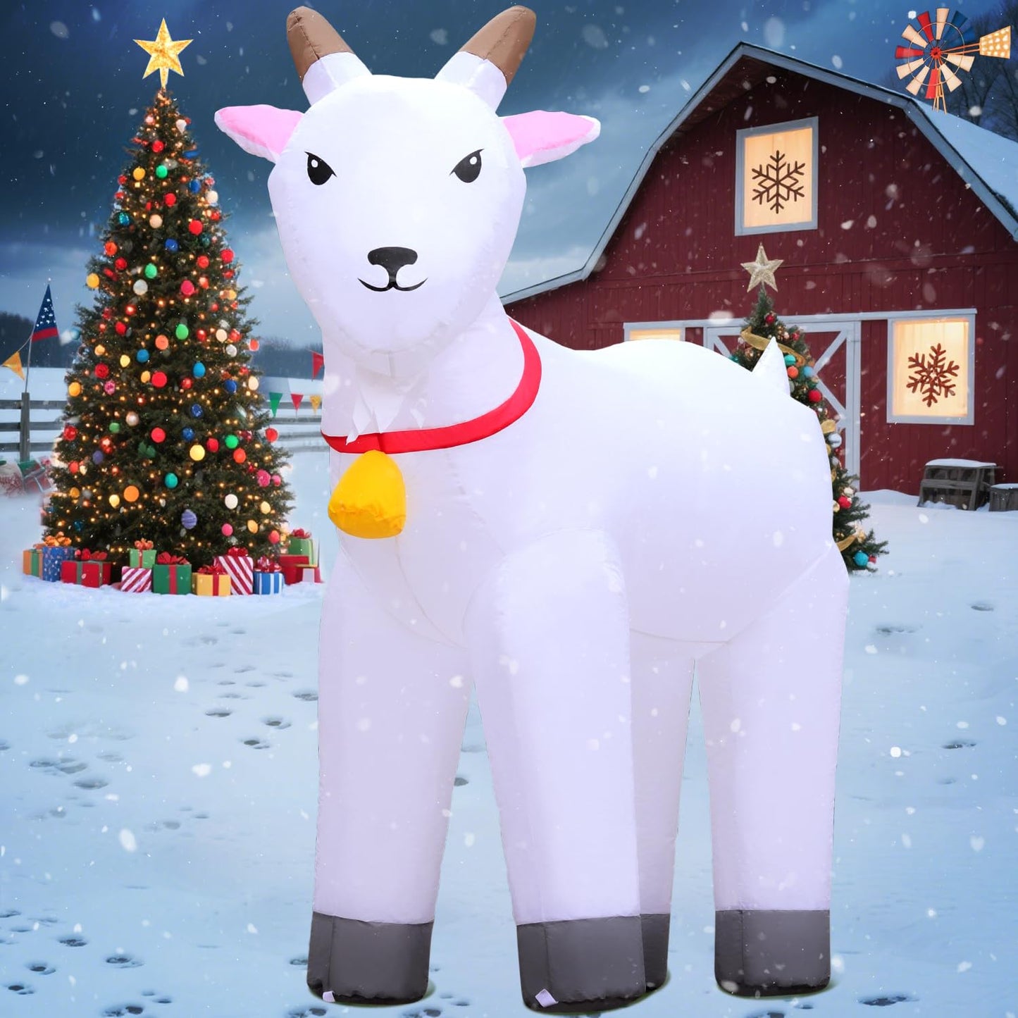 DomKom 6FT Goat Inflatables Christmas Spring, Farm Ranch Blow up Animals Cute, Decorations Outdoor Yard Built-in LED Lights Big Large Decor Party Farm Lawn Holiday Outside