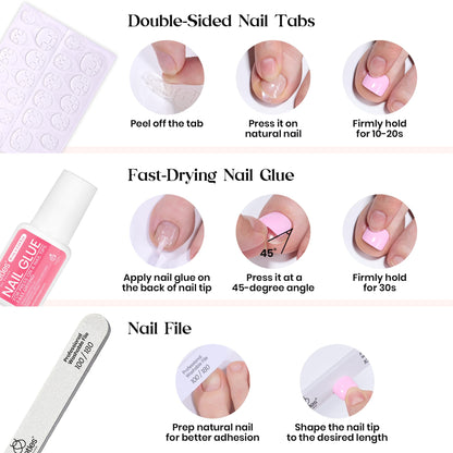 Beetles Press on Nails Kit 720Pcs 24 Colors, Press on Nails Short Almond Glossy Matte Glitter With Nail Glue & Nail Tabs Stickers, Natural Fit Lightweight Fake Nails Kit Art For Women Girls