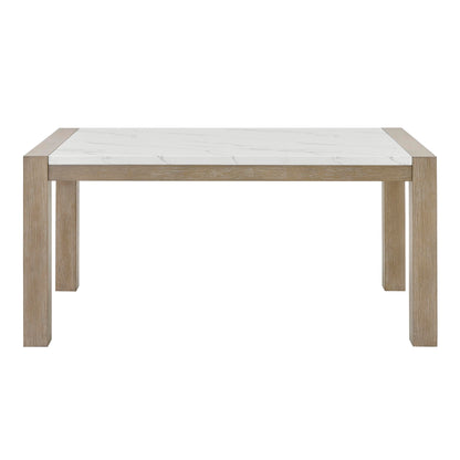 GDFStudio 66" 7-Piece Rectangular Dining Set, White Faux Marble Table with Light Oak Legs, 6 Gray Fabric Upholstered Barrel Chairs, Modern Contemporary Dining Furniture for 6