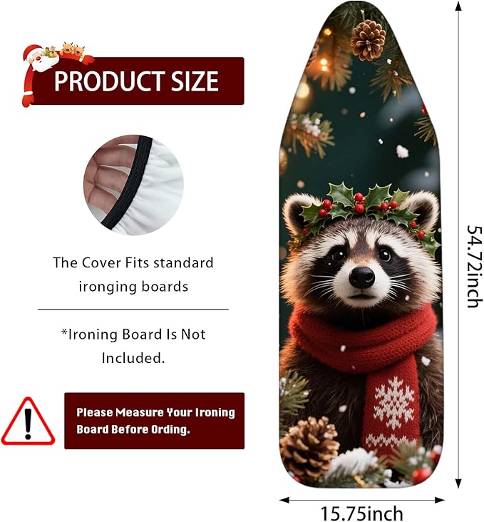 Nuxovilar Ironing Board Covers Winter Raccoon Pattern Polyester 15x54 Inches