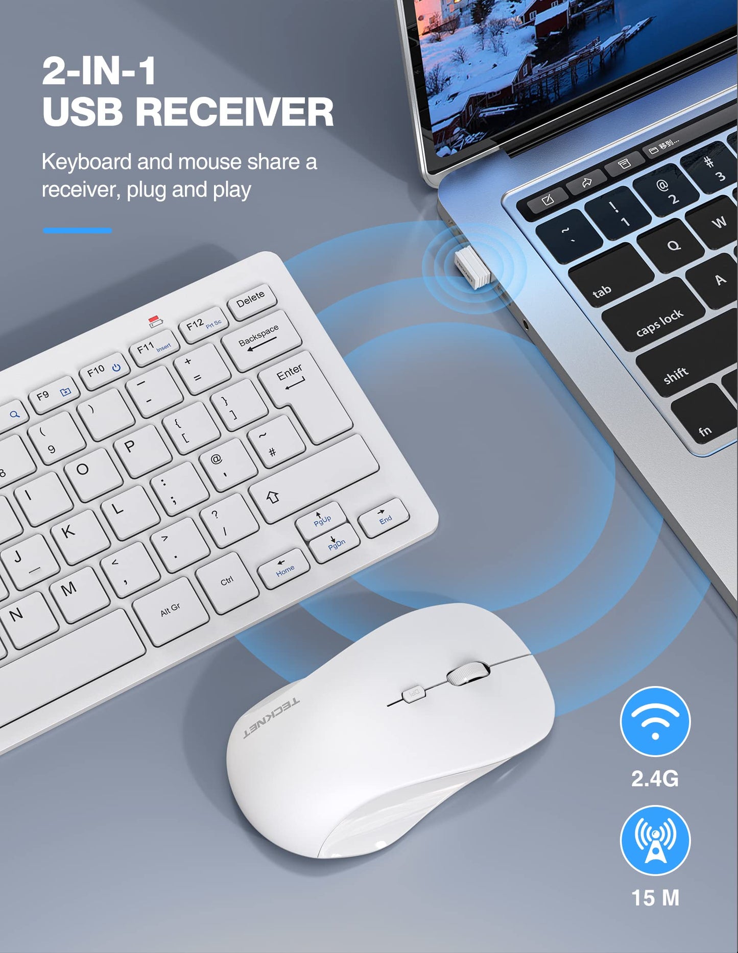 TECKNET Mini Wireless Keyboard and Mouse Set, 2.4G Cordless USB Keyboard and Silent Mouse Comb with Nano USB Receiver, 12 Multimedia Shortcuts for Computer, PC, Laptop, Desktop, Android Smart TV