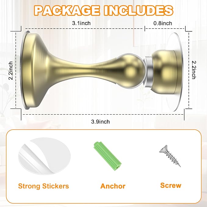 Crosize Magnetic Door Stoppers 1 Pack, Stainless Steel Door Stops for Wall and Floor Mounting, Gate Stops, No Drilling Metal Doorstops with Adhesive Tapes, Gold