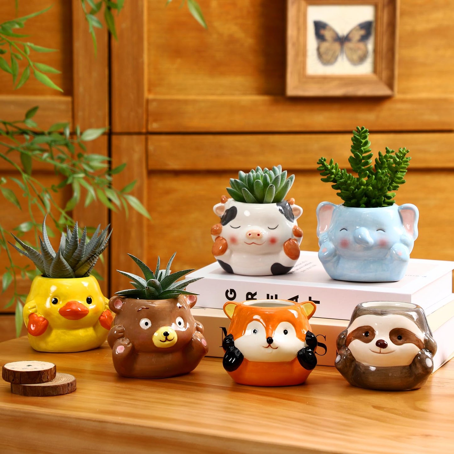 6 Pcs 3 Inch Cute Animal Succulent Pot Small Animal Ceramic Planter with Drainage Hole Office Desk Cartoon Ceramic Succulent Planters Garden Pots for Mini Plant Cactus Flower Women Gift Home Decor