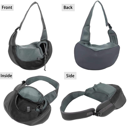 Small Dog Puppy Sling Carrier, Hands-Free Cat Carry Bag Mesh Pet Dog Papoose Pouch Tote Adjustable Padded Shoulder Pet Sling with Pocket & Collar Hook Pet Safety Carrier for Daily Walking Subway,L