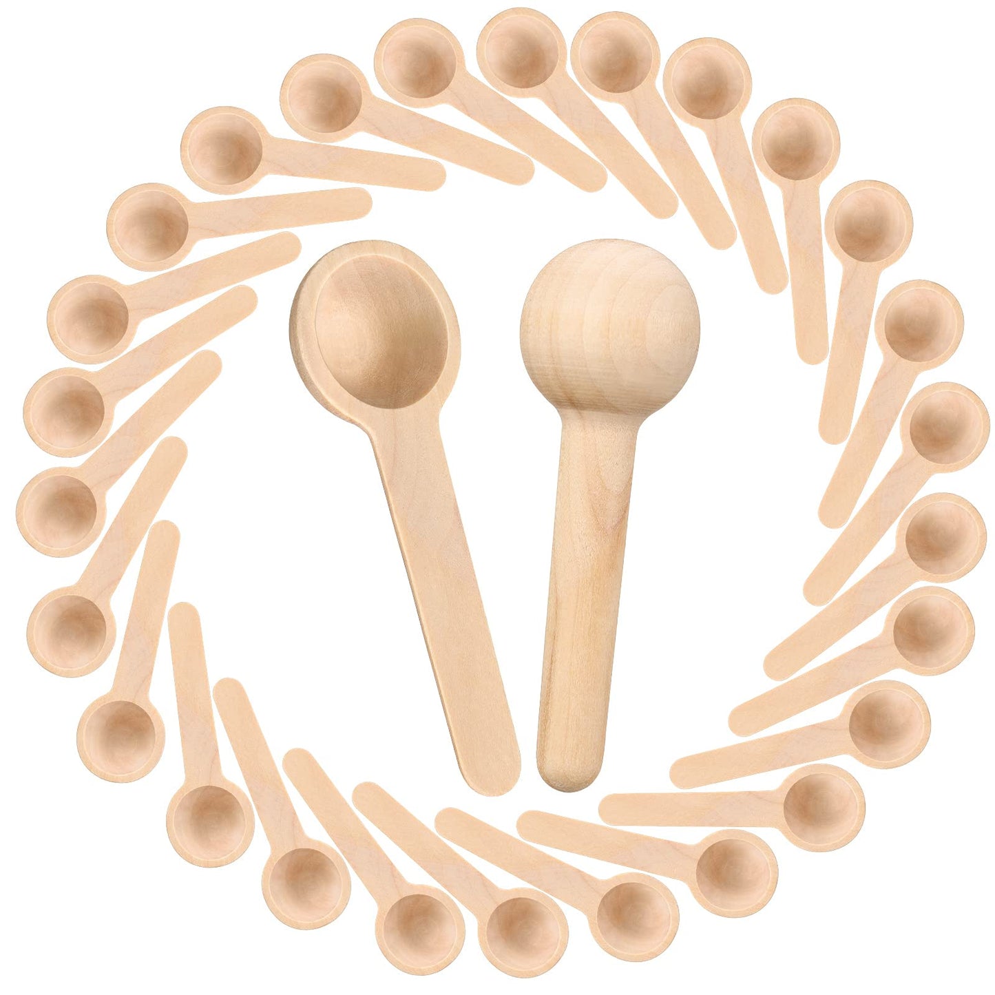 Patelai 100 Pieces Mini Wooden Spoons Bulk 3 Inch Small Condiments Tiny Jars Spoons for Coffee Condiment Honey Teas Sugar Kitchen Cooking Bath Salt (Cute Style)