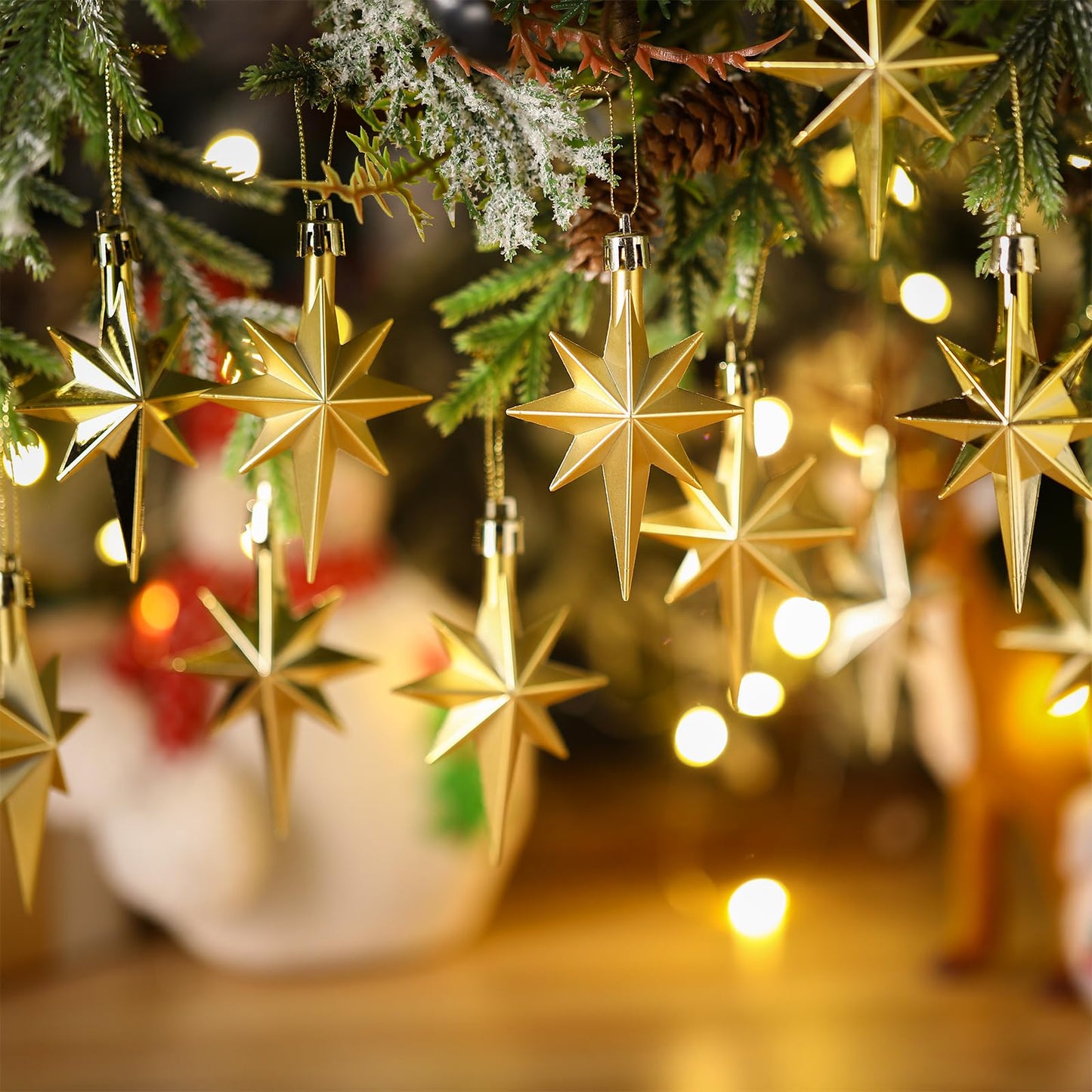 Syhood 12 Pcs Gold Christmas Bethlehem Star Ornament for Christmas Tree 3.14inch Bethlehem Star Ornament Plastic Hanging Gift Decor for Xmas Party