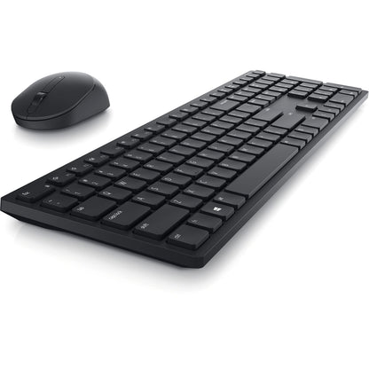 Dell Wireless Keyboard and Mouse - KM3322W, Wireless - 2.4GHz, Optical LED Sensor, Mechanical Scroll, Anti-Fade Plunger Keys, 6 Multimedia Keys, Tilt Leg - Black