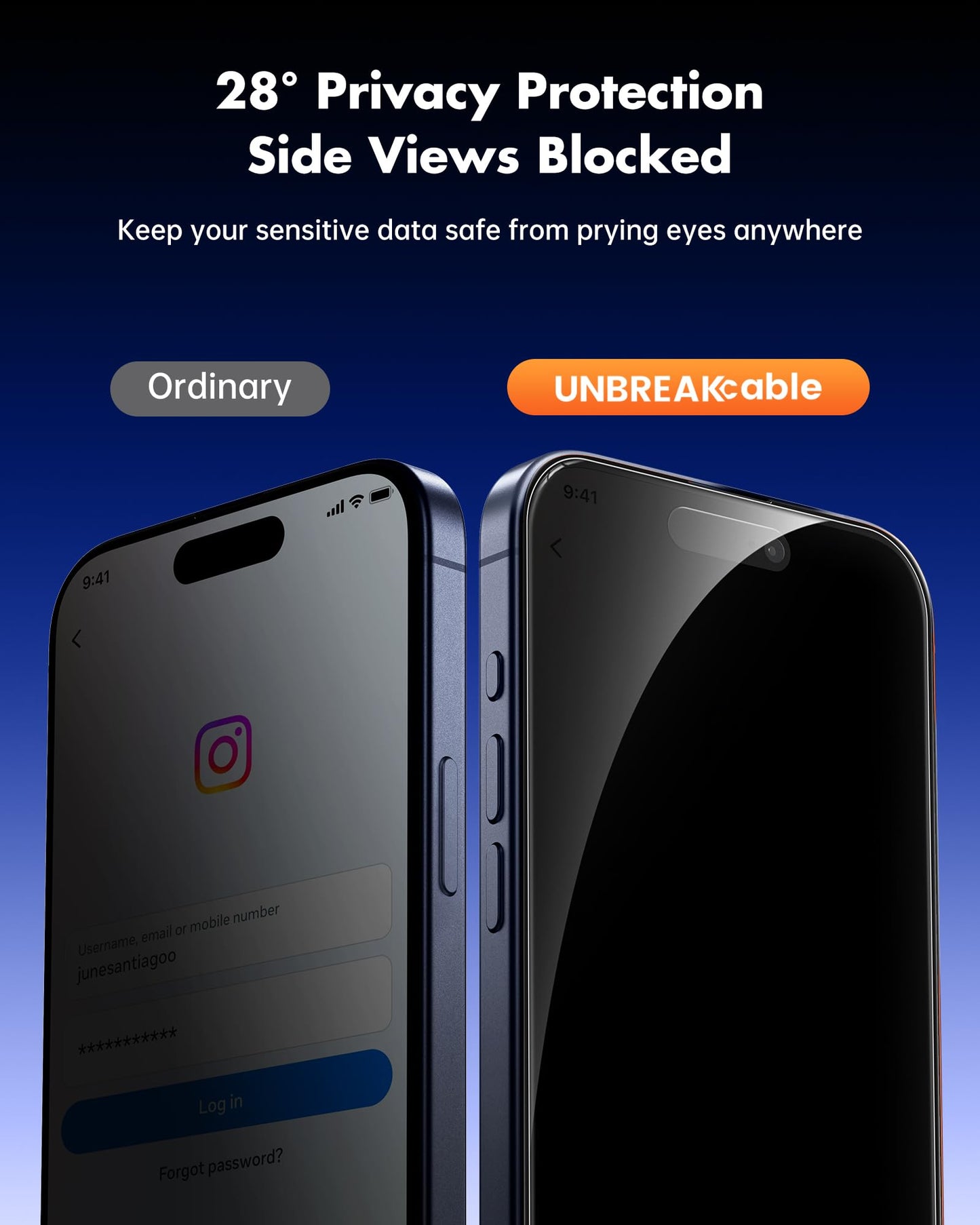 UNBREAKcable Privacy Screen Protector for iPhone 14/ iPhone 13/13 Pro, Tempered Glass [True 28°Anti Spy] [9H Hardness] [Case Friendly] Private Protector for iPhone 6.1" - 2 Pack