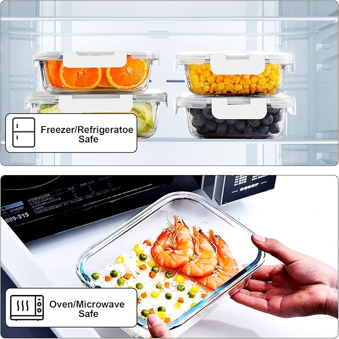 VERONES 10Pack Glass Meal Prep Containers, Airtight Glass Lunch Containers
