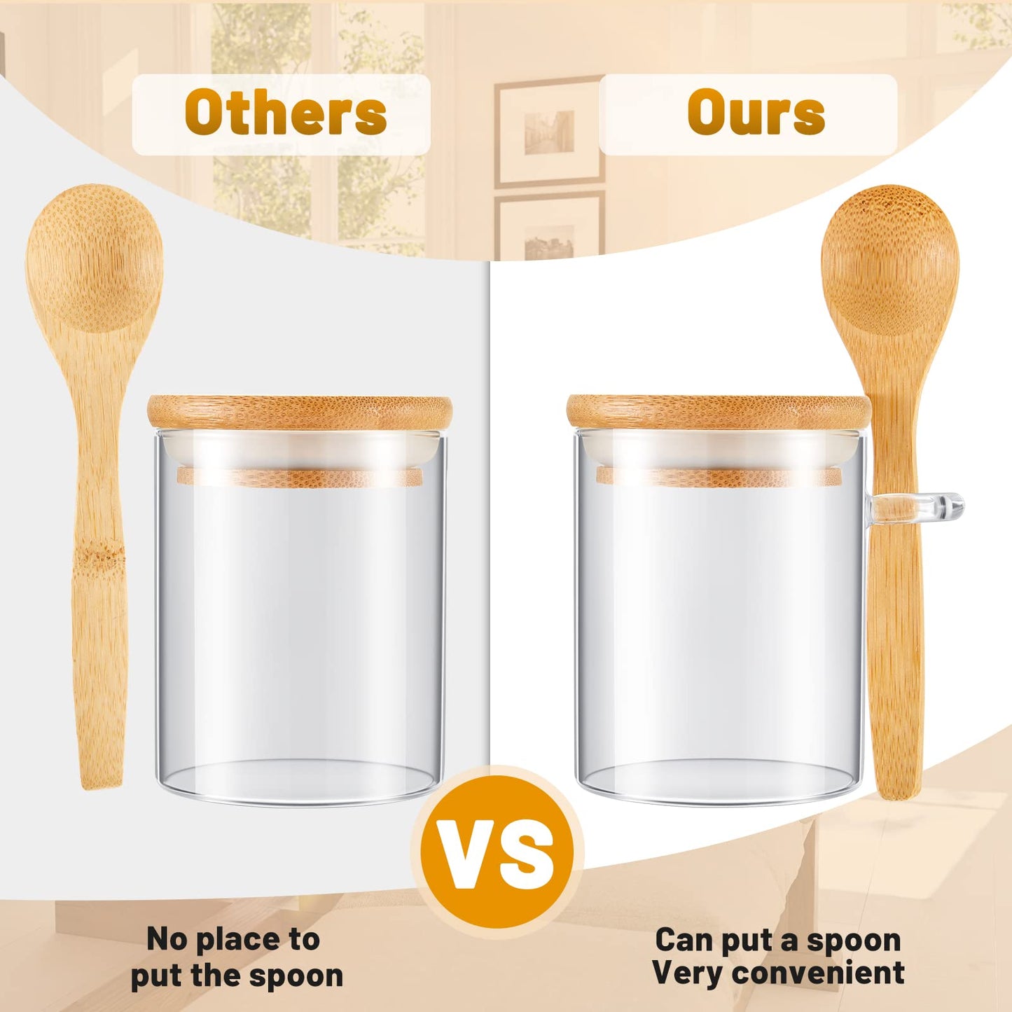 Tessco for you 12 Pack 6 oz Glass Spice Jars with Bamboo Lids and Wooden Spoons, Clear Storage Containers for Sugar, Salt, Coffee, Tea, DIY Gifts, and Sugar Scrubs Organization Set for Kitchen