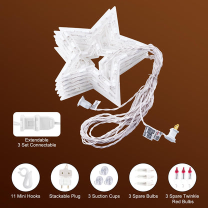 Christmas Star Window Lights with 9 Drops - 13ft Star Icicle String Lights with 150 Mini Bulbs, Plug-in Connectable Curtain Hanging Lights for Christmas Home Indoor Outdoor Party Holiday Decor