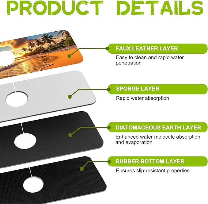 Sunset Beach Waves Palm Trees Kitchen Sink Splash Guard Faucet Mat Super