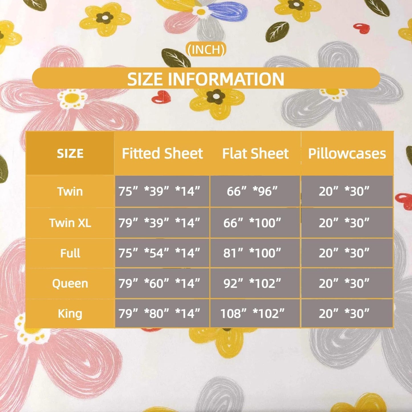 SDIII 4 Pieces Yellow Floral Twin Bed Sheet Set, Soft Microfiber Twin Sheets Flower Printed Deep Pocket, Floral Cozy Bedroom Decor All Season