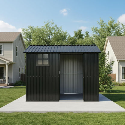 KEIKI 8x6 FT Galvanized Steel Shed with Sliding Door, Heavy Duty Metal Outdoor Storage Tool Shed Waterproof Rust Resistant Weatherproof Vented Window for Backyard Garden Patio, Black