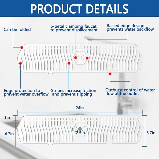 Kitchen Sink Splash Guard-24 x 5.8'' Ultrathin Silicone Sink Mat Splash Guard