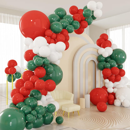 Christmas Balloon Arch Kit, 124pcs Green White Red Balloons with 16ft Tape Strip & Dot Glue for Christmas Birthday Baby Shower Wedding Party Decorations